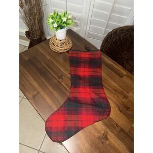 Vintage Coach Christmas Stocking Red Plaid Black Piping Retired